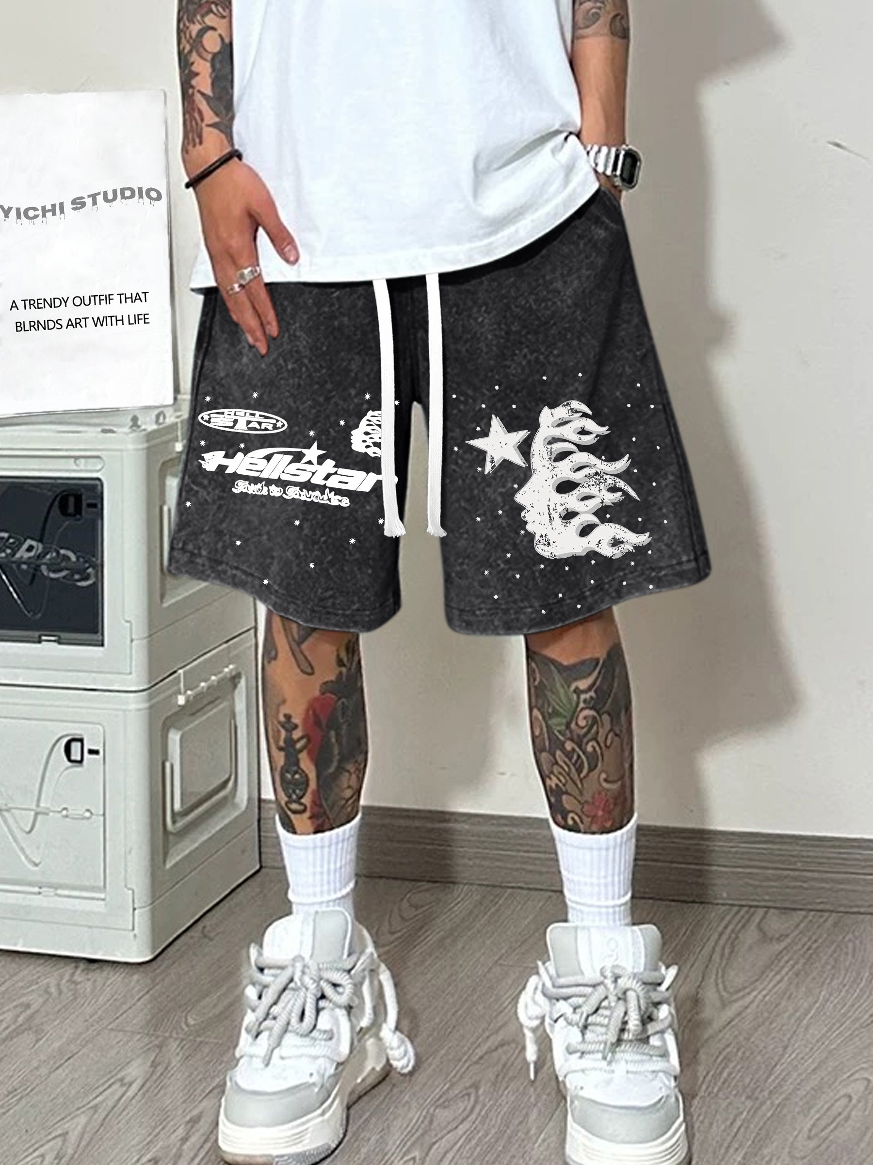 Hellstar Pattern, Washed 100% Cotton Men'S Shorts