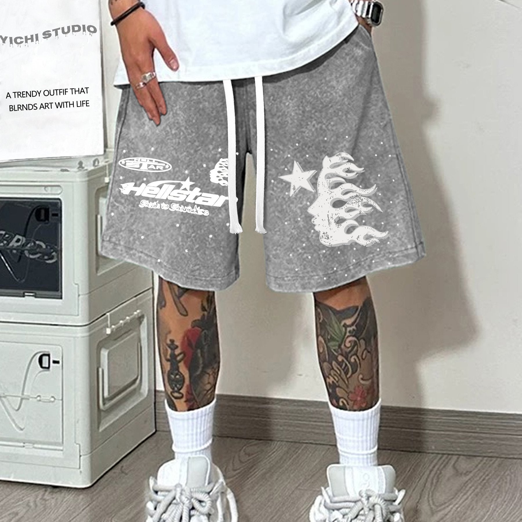 Hellstar Pattern, Washed 100% Cotton Men'S Shorts