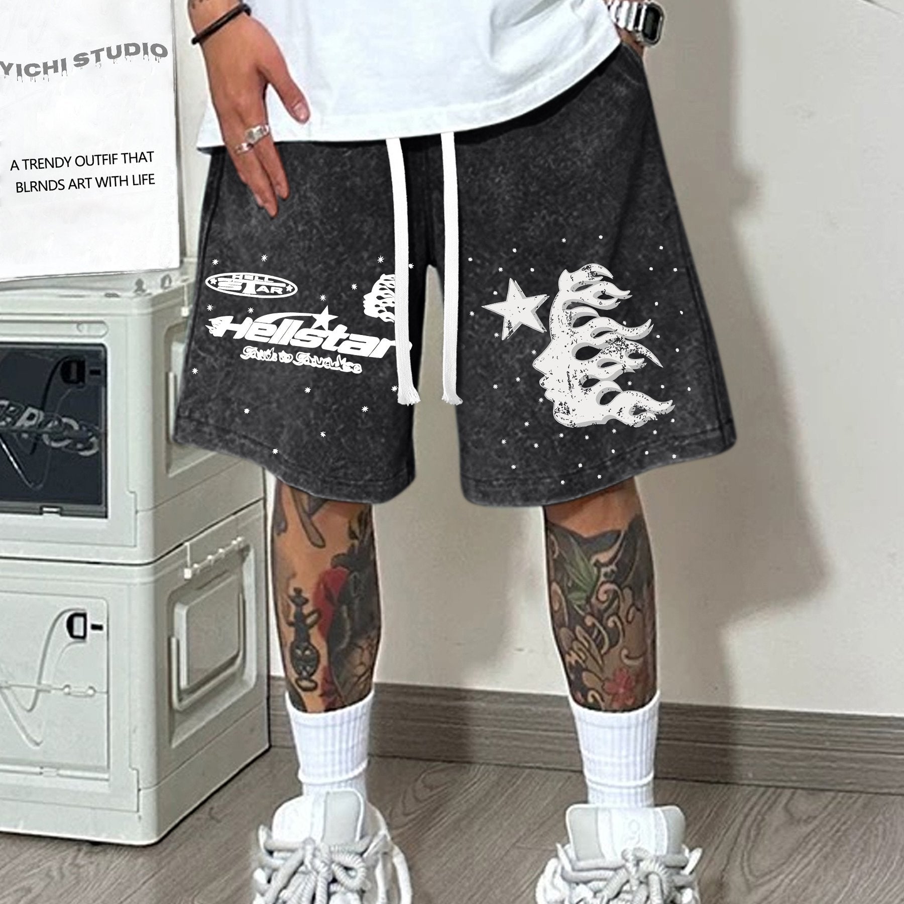 Hellstar Pattern, Washed 100% Cotton Men'S Shorts