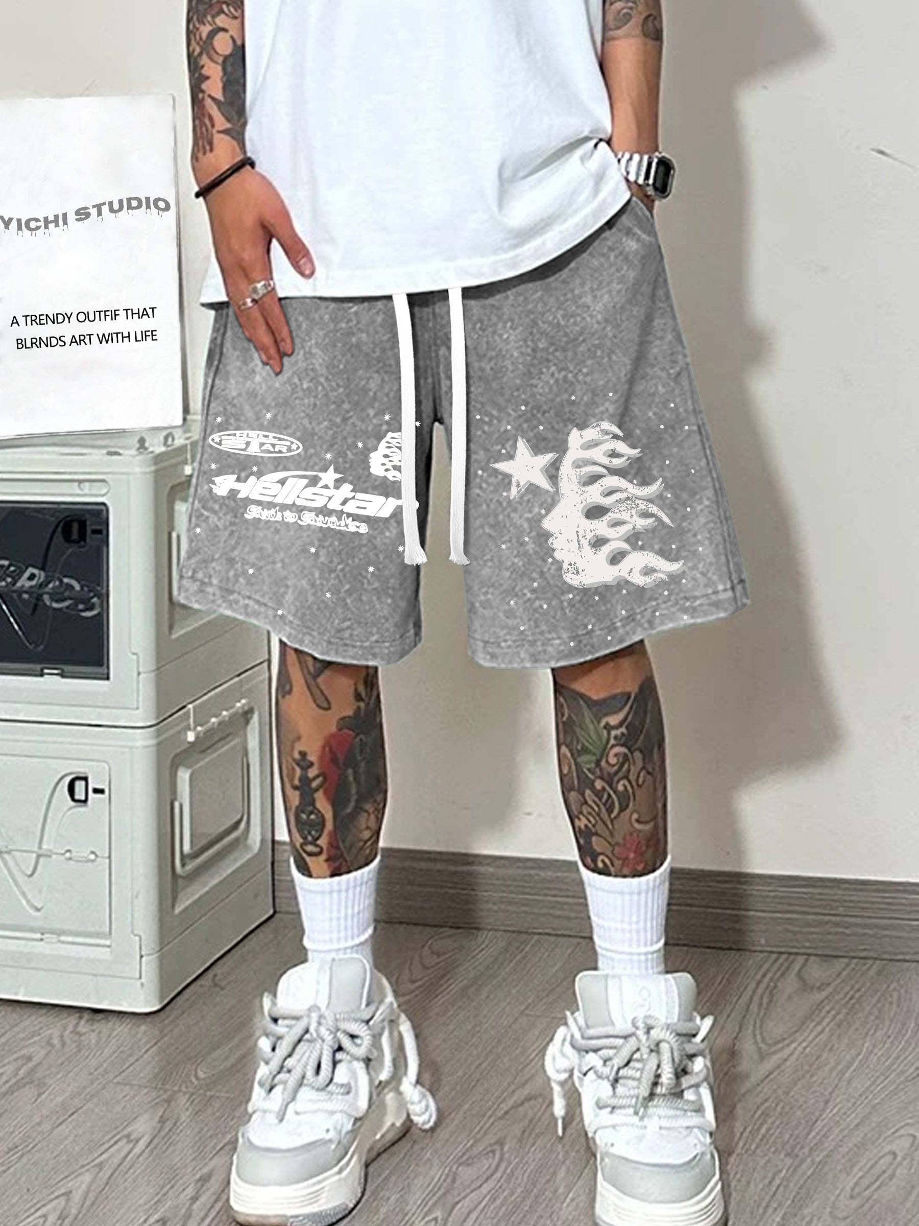 Hellstar Pattern, Washed 100% Cotton Men'S Shorts